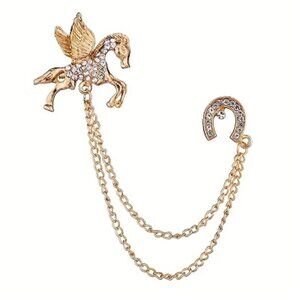 Brooch / Lapel Pin ~ Pegasus & Horse Shoe ~ Gold